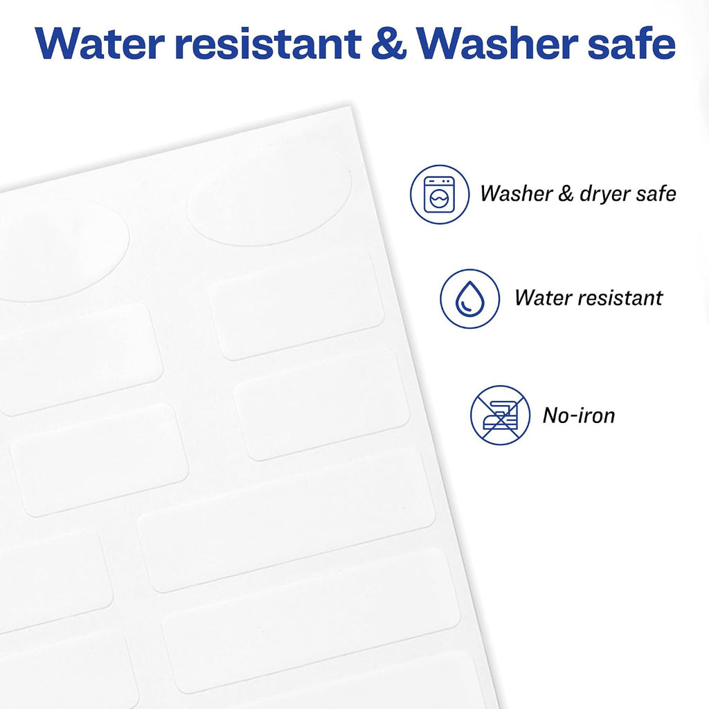 No-Iron Fabric Labels, 1/2" x 1-3/4", Washer and Dryer Safe, White, Non-Printable, 54 Labels Per Pack, 2-Pack, 108 Blank Labels Total (32130)
