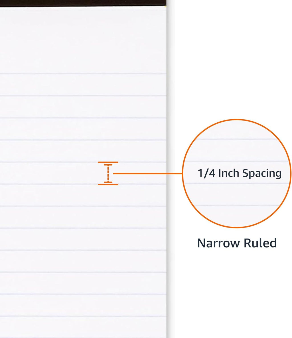 Basics Narrow Ruled Lined Writing Note Pad, 5 inch x 8 inch, White, 12 Count (12 Pack of 50 pages)
