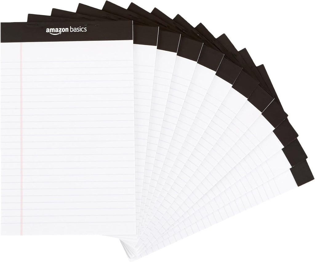 Basics Narrow Ruled Lined Writing Note Pad, 5 inch x 8 inch, White, 12 Count (12 Pack of 50 pages)