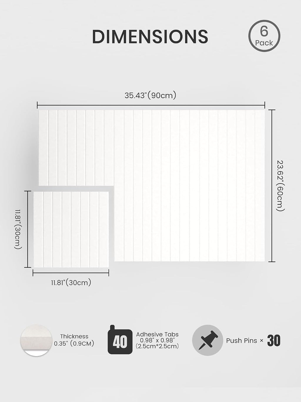 Large Cork Board Alternative - Slat Wall Paneling, Felt Bulletin Board Tiles for Office Decor, Push pin Board Office Wall Organizer -8 Vertical Stripes-6-Pack-Milky White