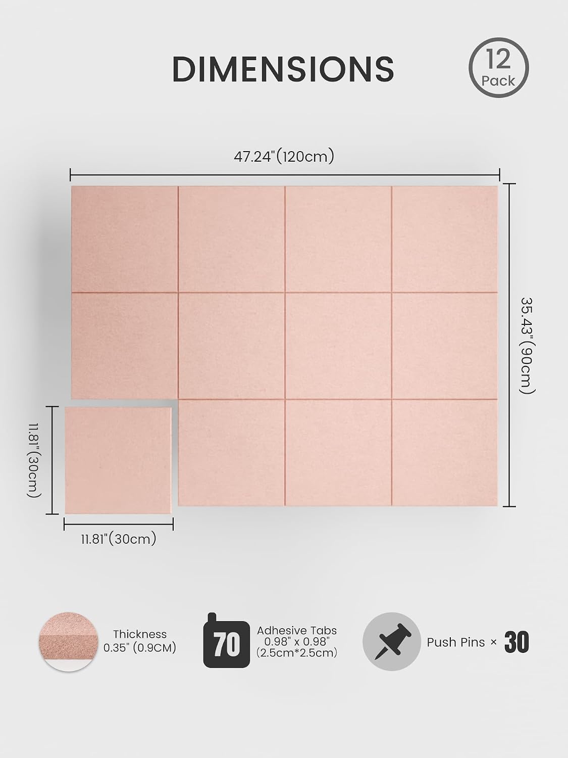 Large Cork Board Alternative - Slat Wall Paneling, Felt Bulletin Board Tiles for Office Decor, Push pin Board Office Wall Organizer -12-Pack-Coral