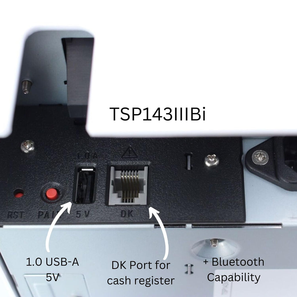 Micronics 39472110 Model TSP143IIIBi Thermal Printer, Auto-Cutter, Bluetooth, iOS, Android/Windows, Power Supply, Gray