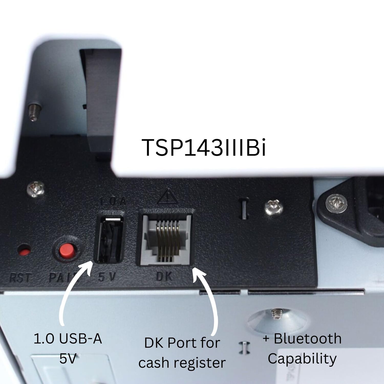 Micronics 39472110 Model TSP143IIIBi Thermal Printer, Auto-Cutter, Bluetooth, iOS, Android/Windows, Power Supply, Gray