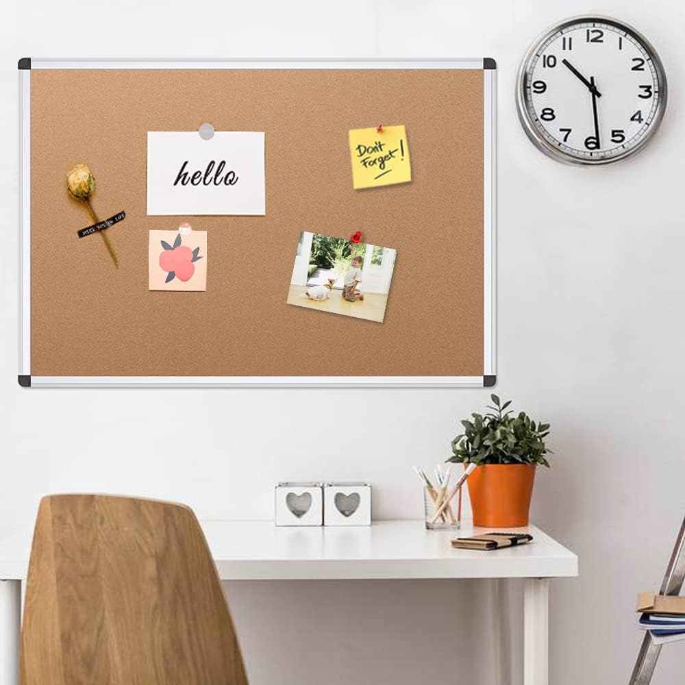 Cork Notice Board, 48 X 36 Inches, Cork Bulletin Board with Silver Aluminium Frame
