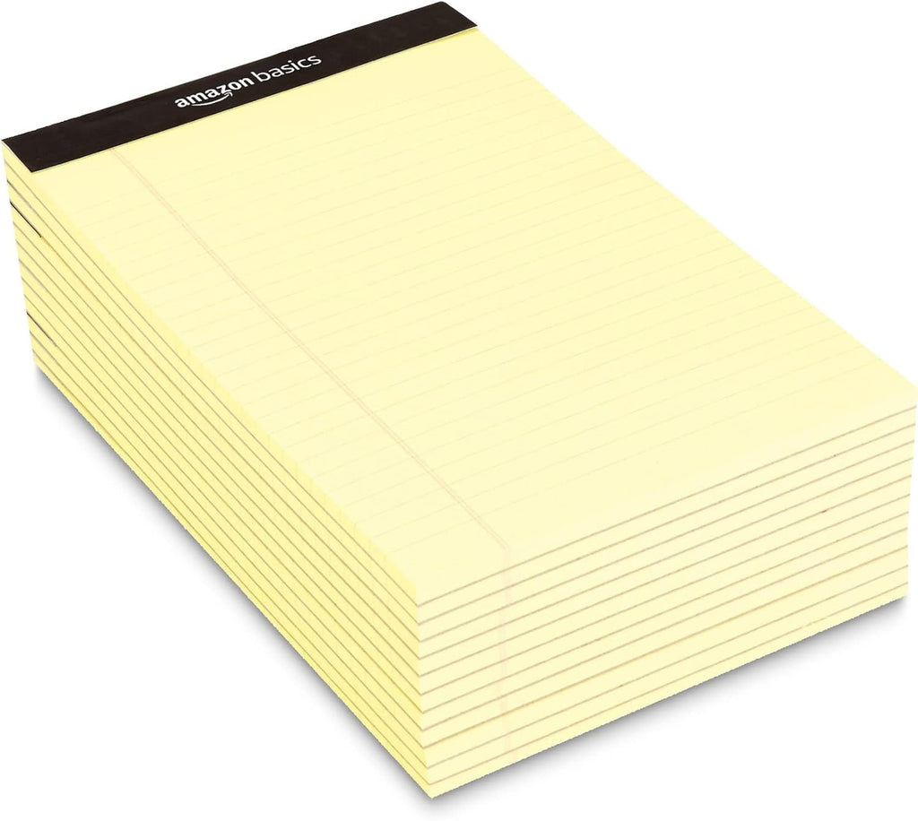 Basics Narrow Ruled Lined Writing Note Pad for School, 5 inch x 8 inch, Canary, 12 Count (12 Pack of 50)