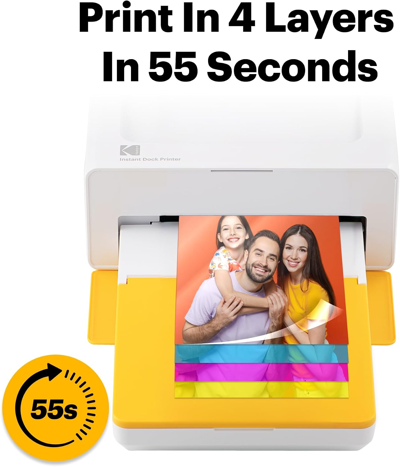 Dock Plus 4x6 Photo Printer, Smartphone Docking, 4PASS, 50 Sheets | Bluetooth, iPhone & Android Smartphone Compatible, Charge While Printing, Water, Fingerprint and Fade Resistant