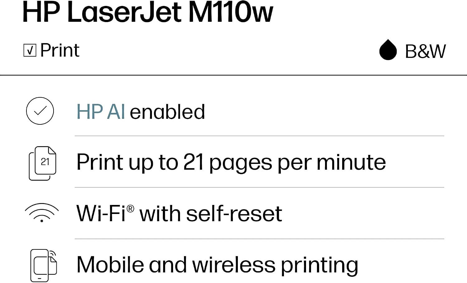 LaserJet M110w Wireless Black & White Printer