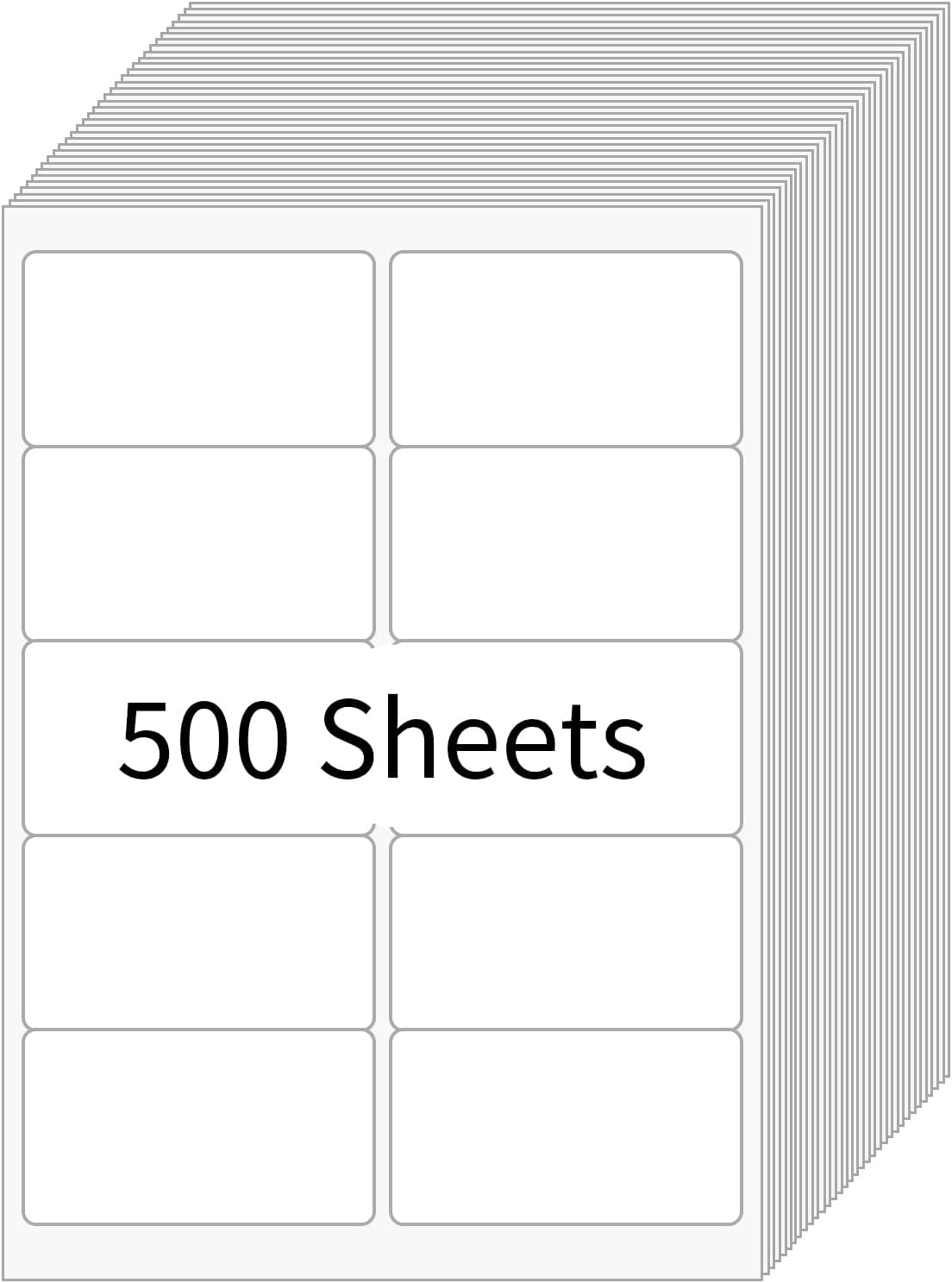 2” x 4” Shipping Labels 5000 Address Labels Printable, White Sticker Label Sheets for Laser Inkjet Printers (10 Labels/Sheet, 500 Sheets)