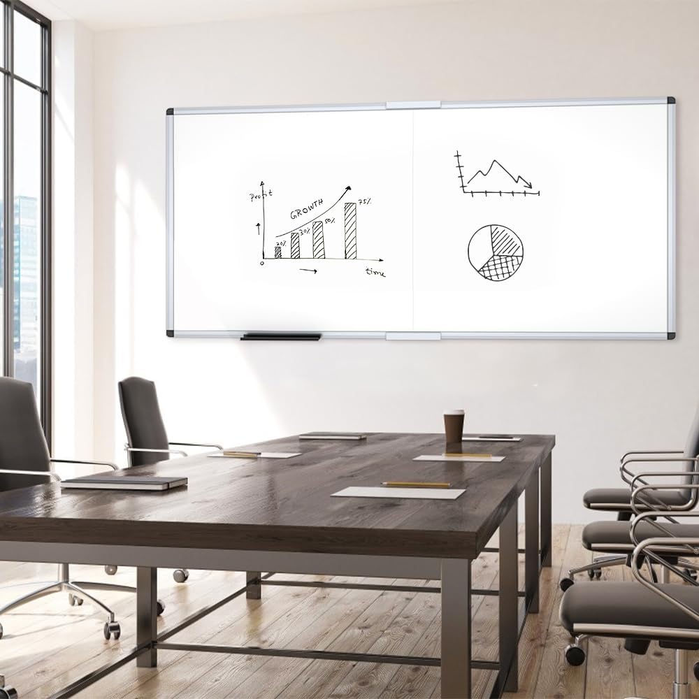 Large Dry Erase White Board/Magnetic Foldable Whiteboard, 72 X 48 Inches, Silver Aluminium Frame