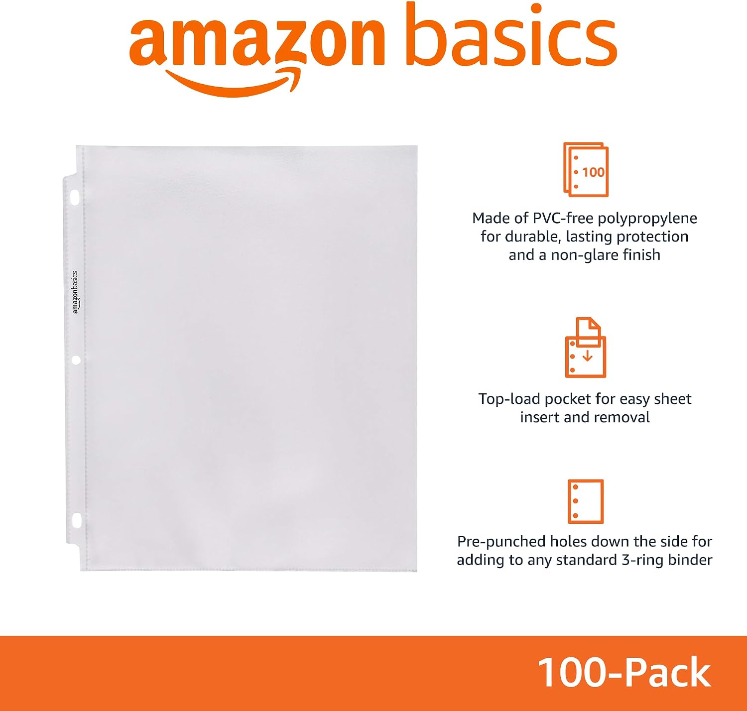 Basics Sheet Protector, Non-Glare, 100-Pack, 8.5 x 11, Clear