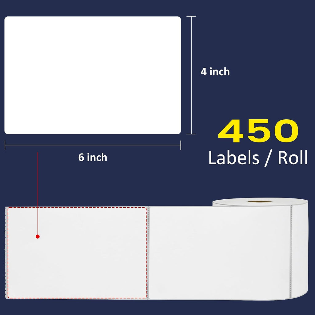 4x6 in Thermal Labels, 16 Rolls of 450 Shipping Labels, 7200 Pcs 101.5x152.4mm Thermal Printer Labels for Address, Mailing, Boxes, Packages, Compatible with Zebra & Rollo Printer