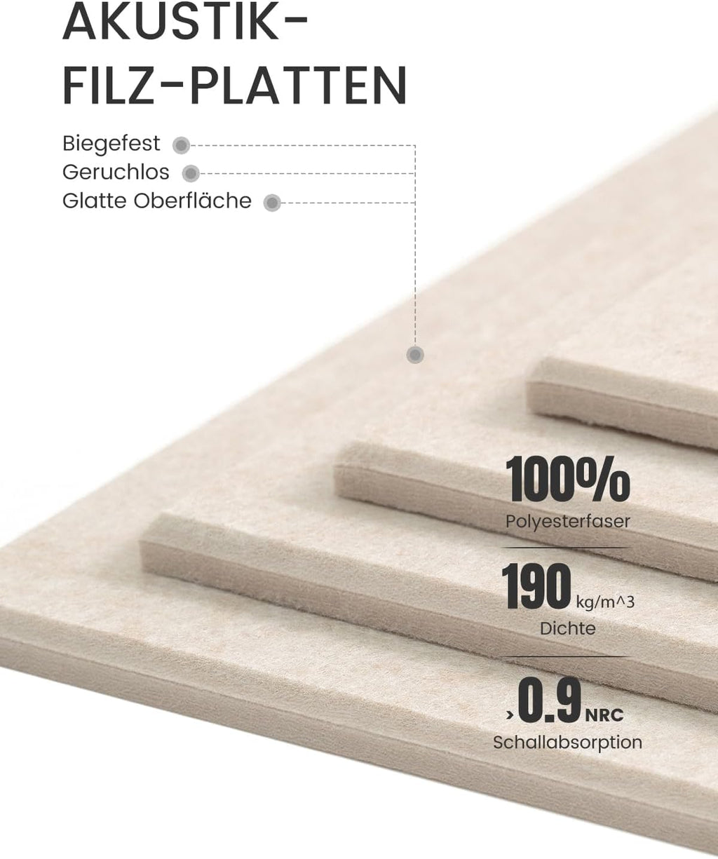 Large Felt Bulletin Board, Cork Board Alternative, Felt Wall Tiles with 30 Push Pins and Adhesive Tabs, Ideal for Office, Home & Classroom Decor, 6-Pack Solid-Oatmeal