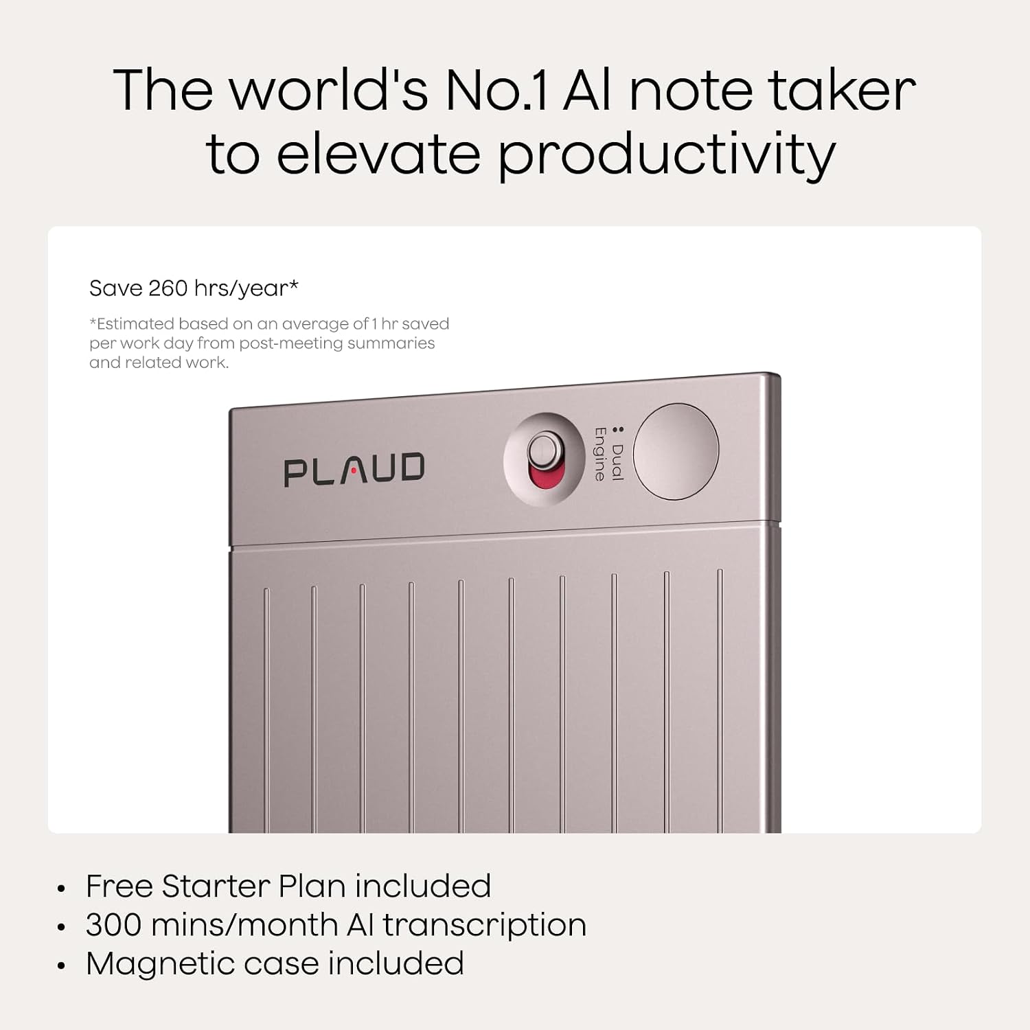 Note AI Voice Recorder, Note Taker w/Case, App Control, Transcribe & Summarize with AI, Support 112 Languages, for Meetings, Calls, Lectures, Professionals, Teams, Starlight, Non-Pro Version