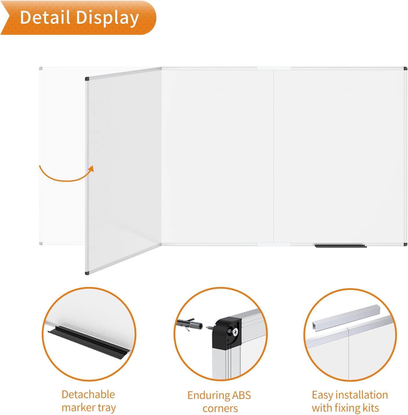 Large Magnetic Whiteboard, 96 X 48 Inches,Foldable Dry Erase Board | Wall Mounted White Board for School Office and Home 8' X 4'