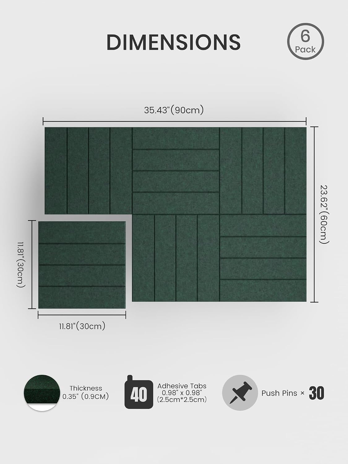 Large Felt Bulletin Board 48" x 36" Cork Board Alternative - 6 Pack with 40 Safe Removable Adhesive Tabs, Cork Boards for Walls Cork Board for Home Office Classroom Pin Board (Aurora Green)