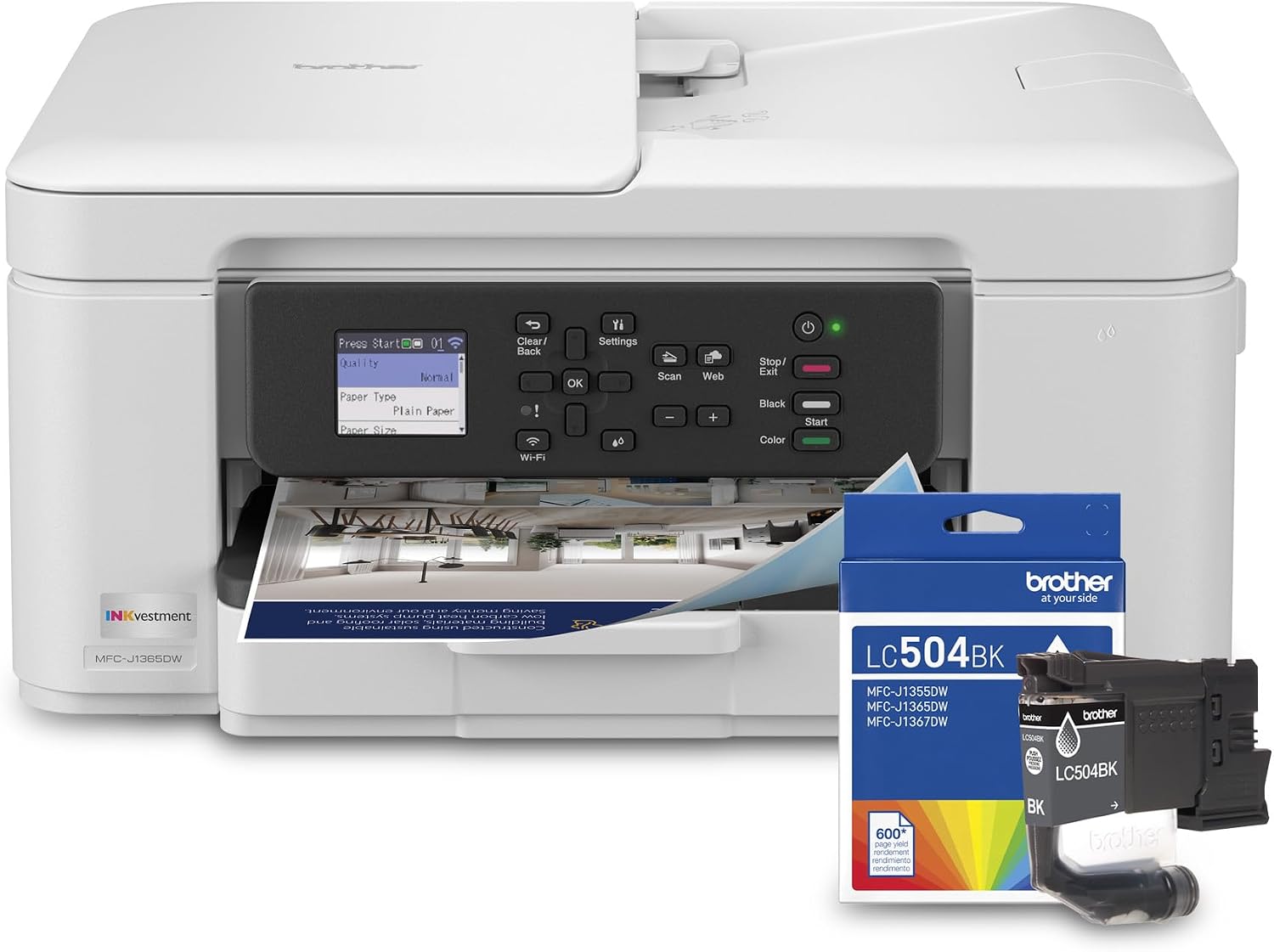 MFCJ1365DW Inkvestment Inkjet Printer and LC504BKS Black Standard Yield Ink