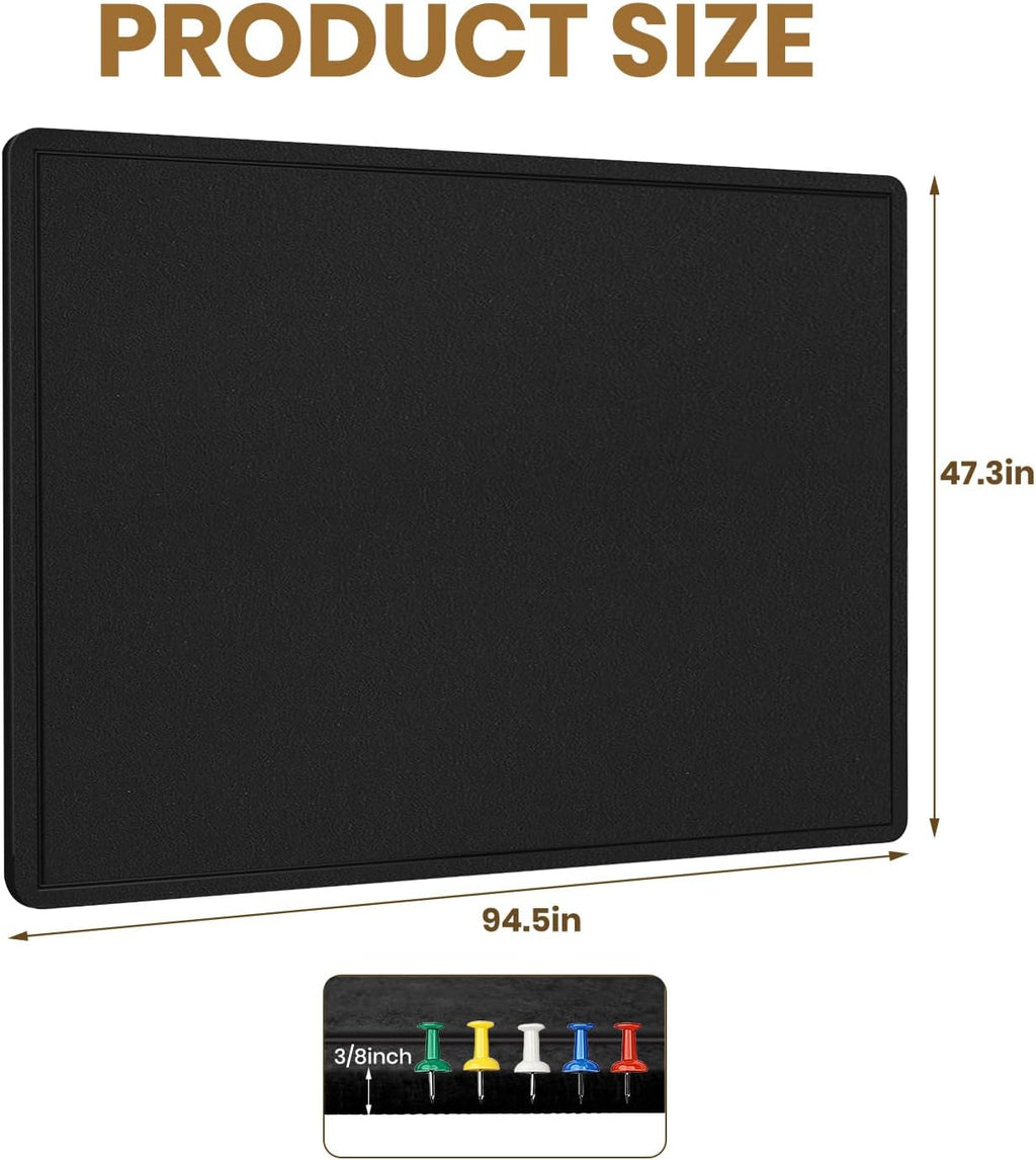 Extra Large Bulletin Board, 96 X 48 inches Cork Board with 30 Pushpin, 8' x 4' Felt Cork Board Notice Pin Board, Self-Adhesive Vision Board Mood Board Foldable Photo Board for Wall - Black