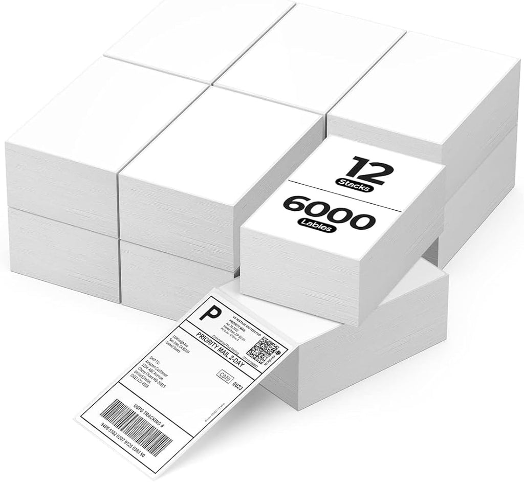4x6 Inch Direct Thermal Labels, 6000 Sheets/12 Stacks