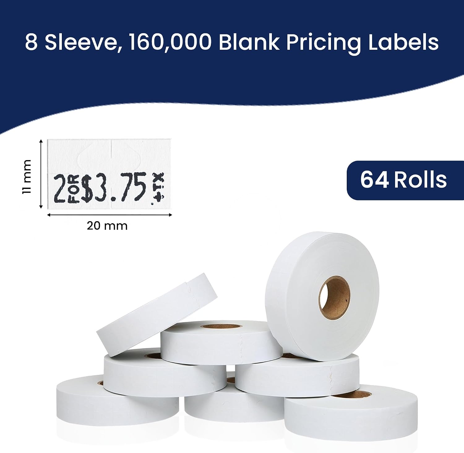 White Pricing Labels for Monarch 1131 Price Gun – 8 Sleeves, 64 Rolls Value Pack - 160,000 Price Marking Labels – with Ink Rolls Included