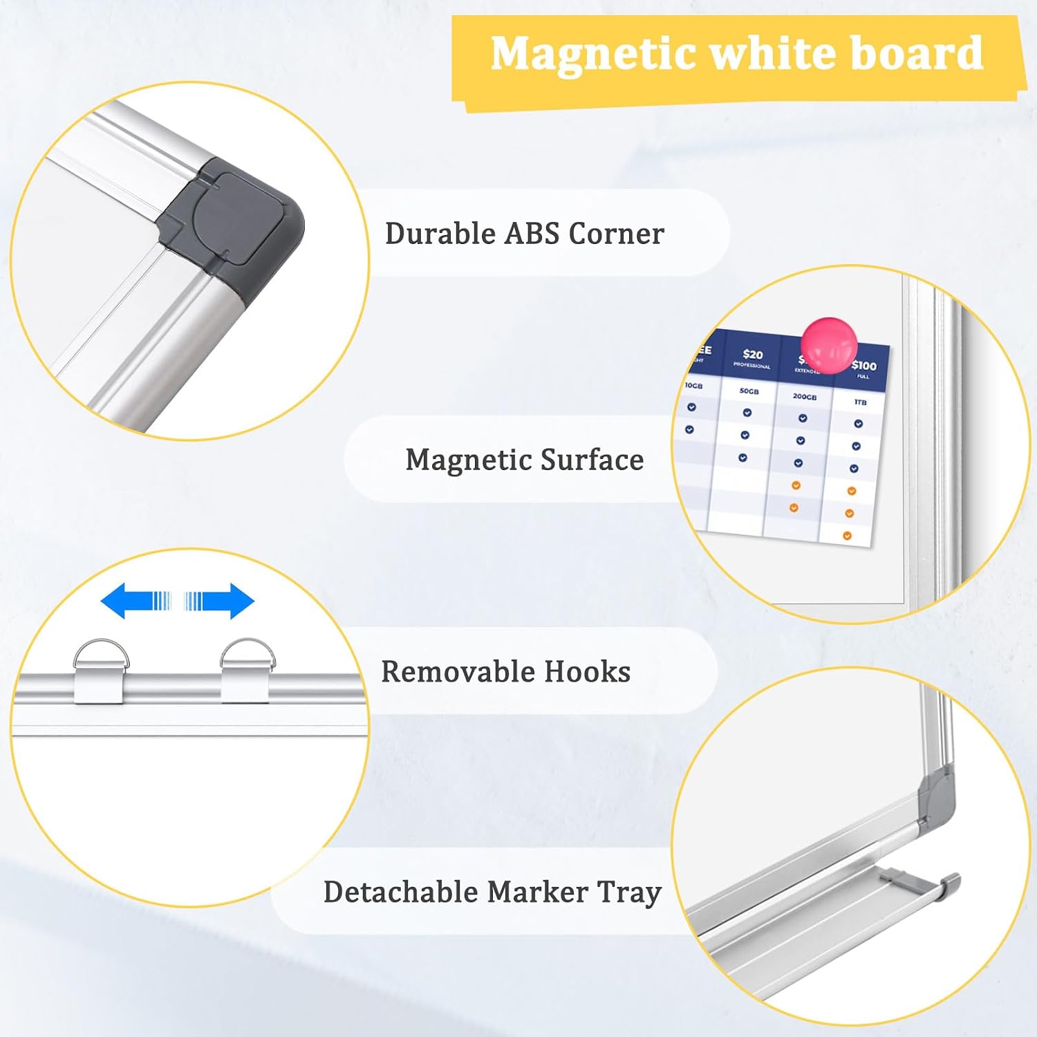 2 Pack Double-Sided Magnetic Aluminum Frame Whiteboard, 36" x 24" | White Board for Wall, Hanging Mounting White Board Dry Erase Board Marker Board for Kitchen, Memo, School, Home, Office
