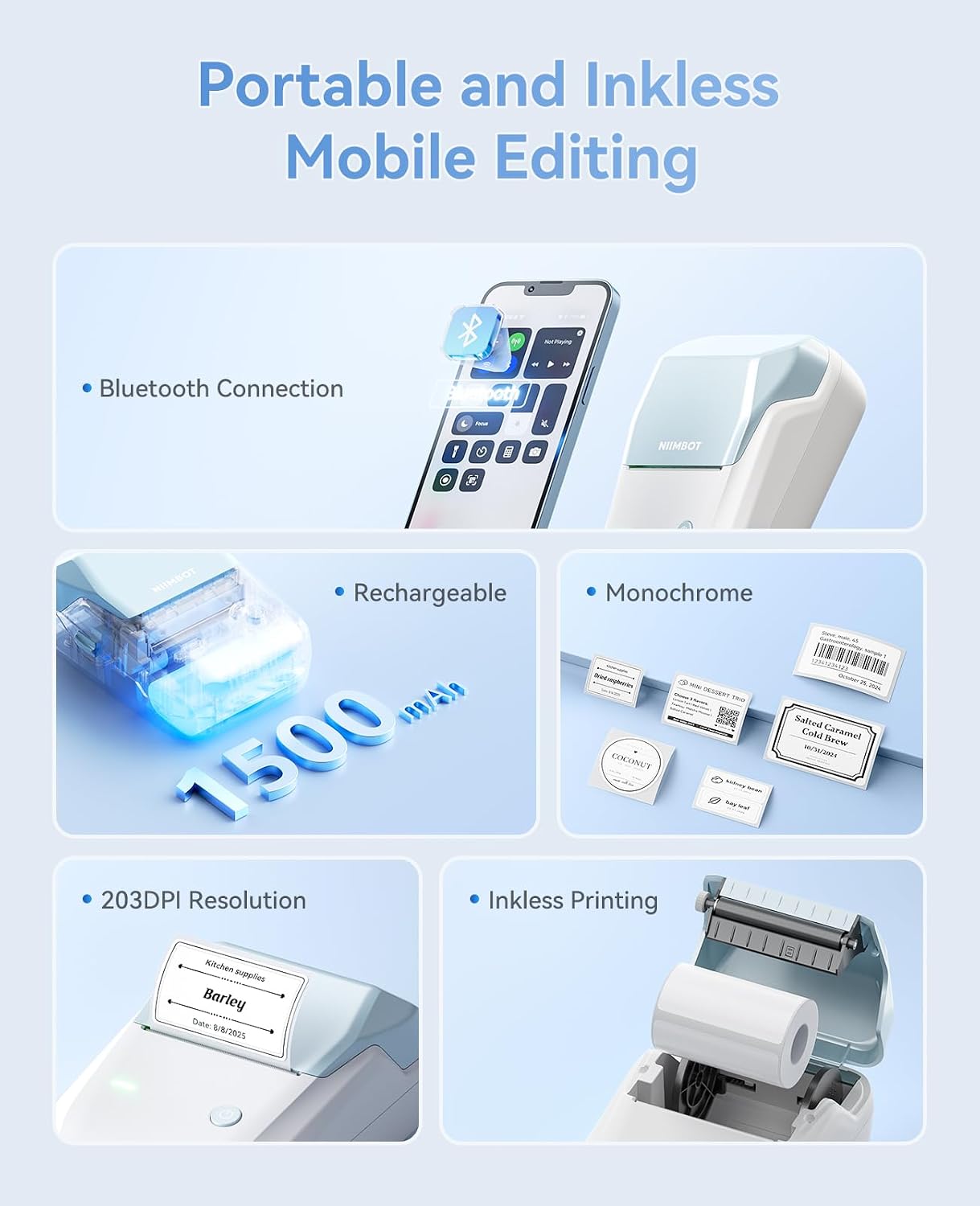 B1 Label Maker Machine with Tape | Portable Thermal Bluetooth Printer, 2'' Stickers, Mini Barcode Labeler, Home School & Small Business