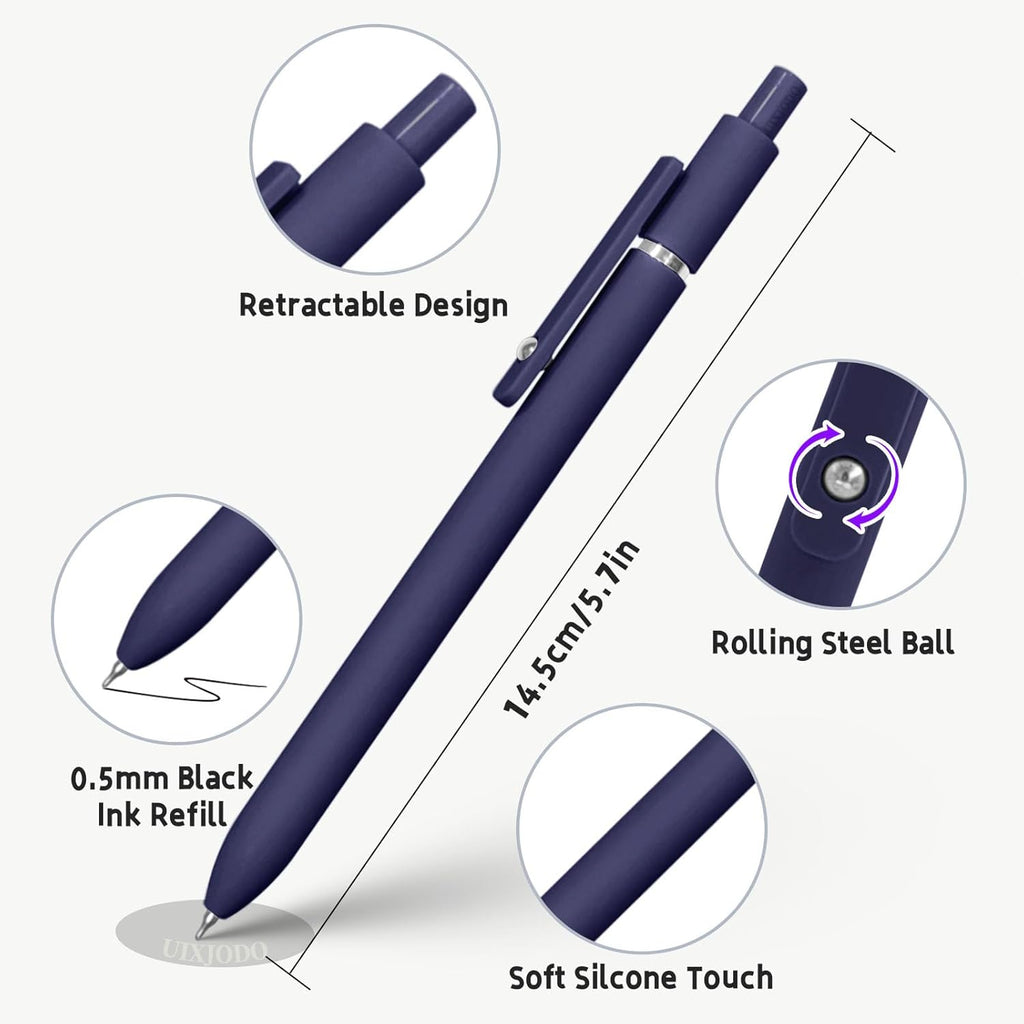 Gel Pens, 10 Pcs 0.5mm Black Ink Pens Fine Point Smooth Writing Pens with Silicone Grip, High-End Series Metal Clip Retractable Pens for Journaling Note Taking (10 Pcs Vintage)