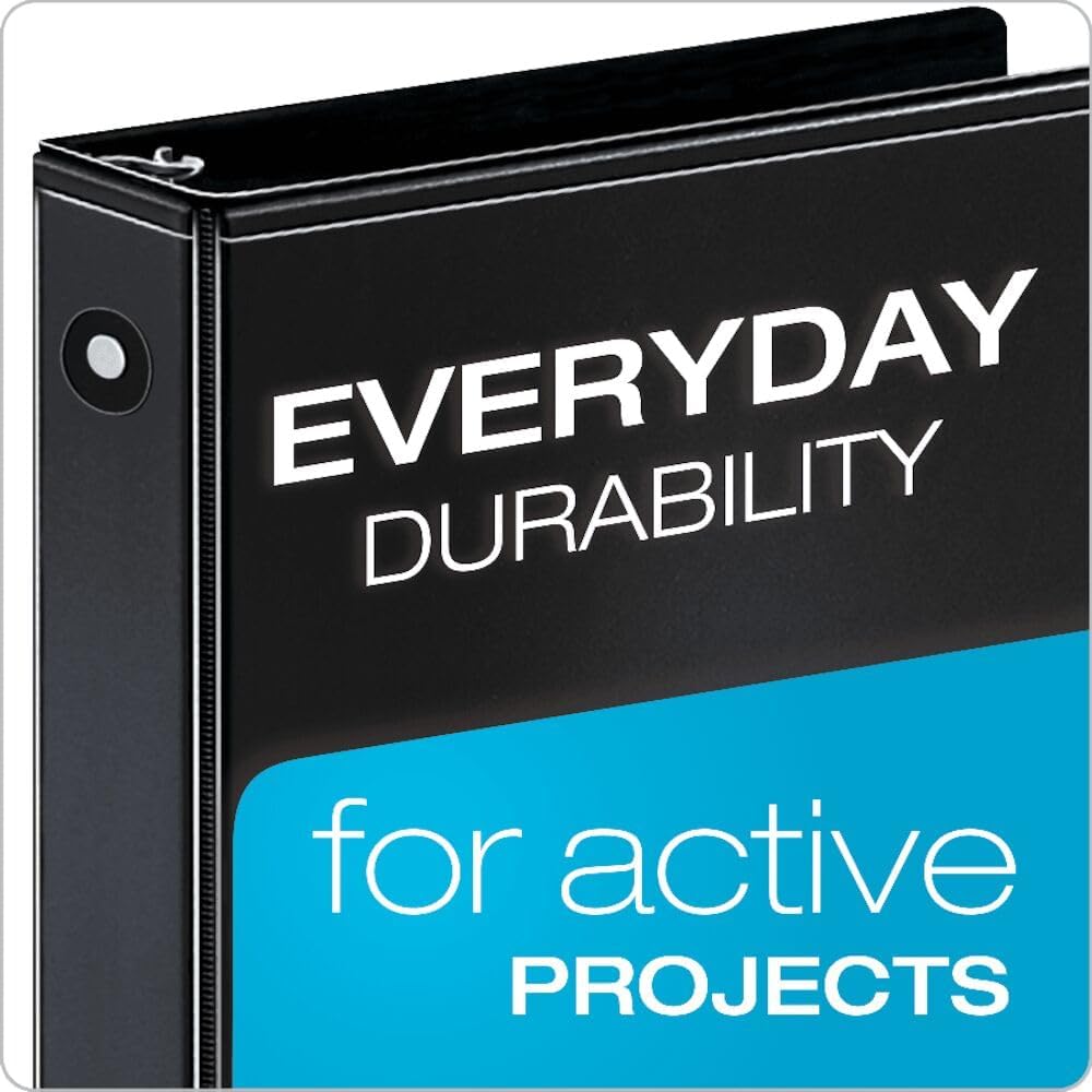 Economy 3-Ring Binders, 3", Round Rings, Holds 625 Sheets, ClearVue Presentation View, Non-Stick, Black, Carton of 12 (90650)