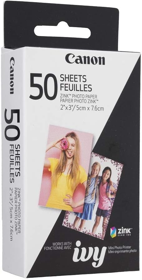 3215C001 Ivy Zink Photo Printer Paper, 50 Sheets