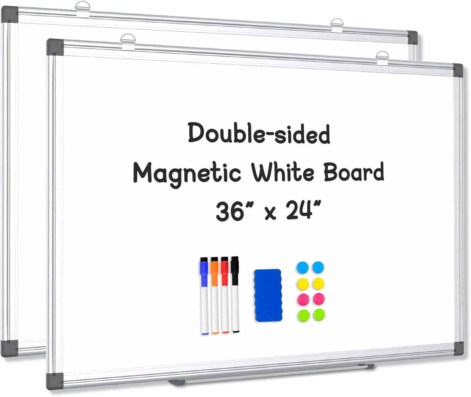 2 Pack Double-Sided Magnetic Aluminum Frame Whiteboard, 36" x 24" | White Board for Wall, Hanging Mounting White Board Dry Erase Board Marker Board for Kitchen, Memo, School, Home, Office