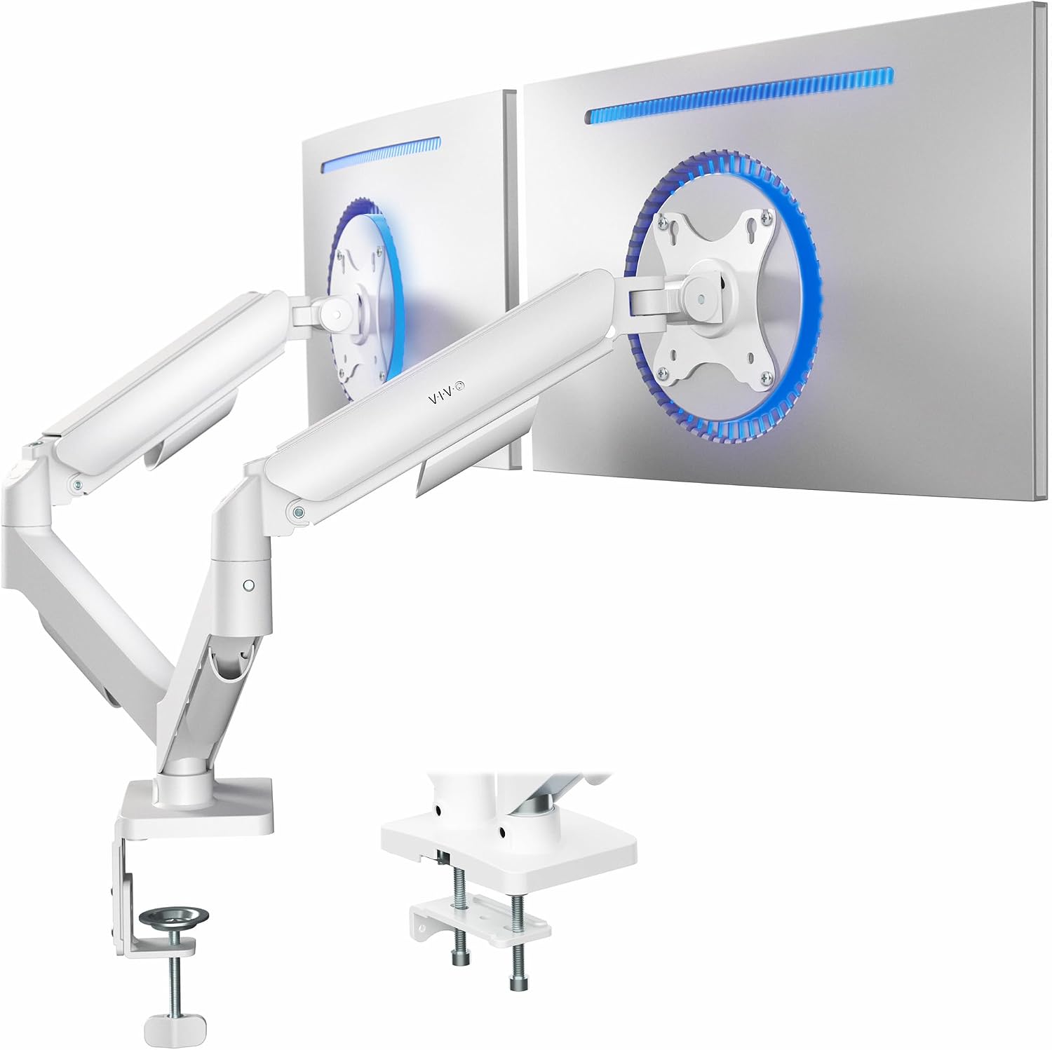 Dual Monitor Stand, Fully Adjustable Arms for 17 to 32 inch Screens, Mechanical Articulating Desk Mount, Gaming and Office Setups, VESA 75x75, 100x100, Max 19.8 lbs, Classic, White, STAND-V002OW