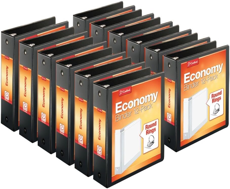 Economy 3-Ring Binders, 3", Round Rings, Holds 625 Sheets, ClearVue Presentation View, Non-Stick, Black, Carton of 12 (90650)