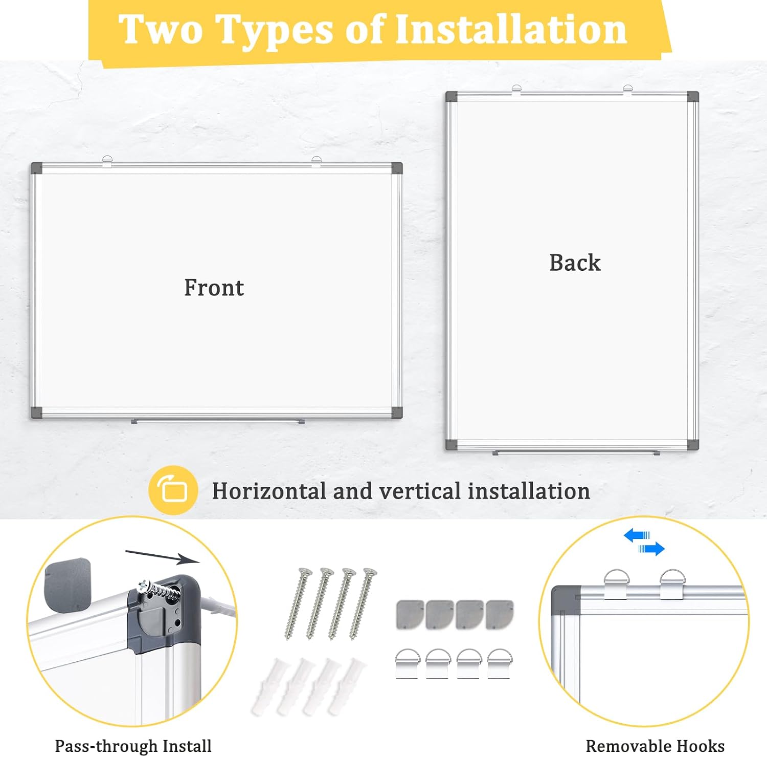 2 Pack Double-Sided Magnetic Aluminum Frame Whiteboard, 36" x 24" | White Board for Wall, Hanging Mounting White Board Dry Erase Board Marker Board for Kitchen, Memo, School, Home, Office