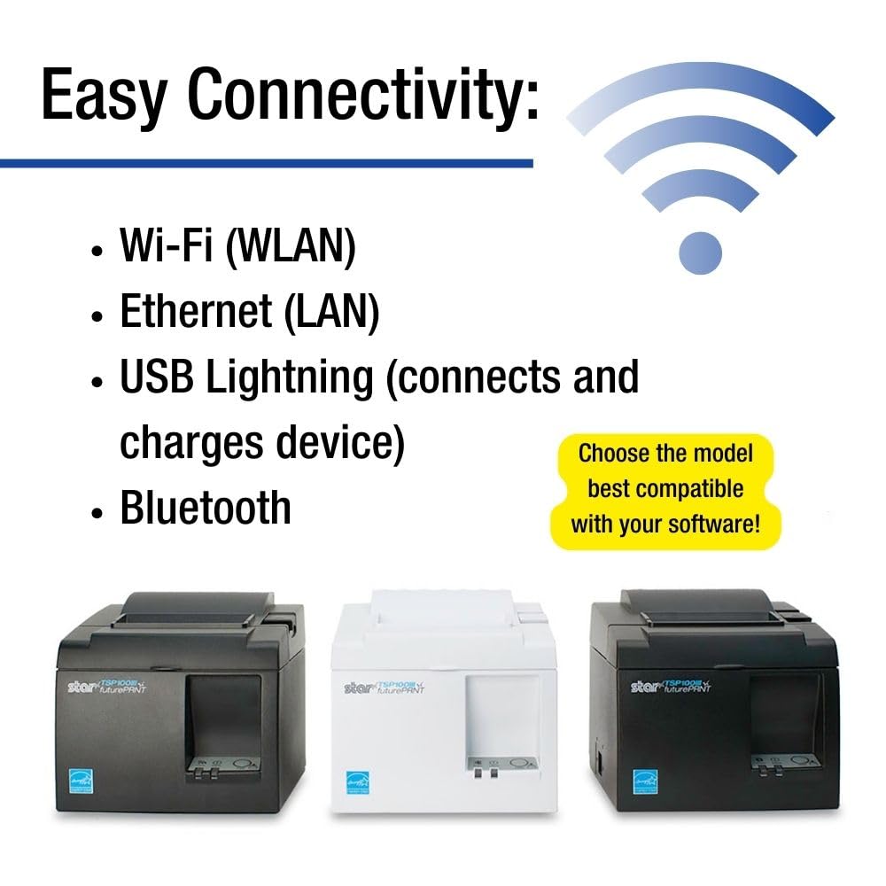 Micronics 39472110 Model TSP143IIIBi Thermal Printer, Auto-Cutter, Bluetooth, iOS, Android/Windows, Power Supply, Gray