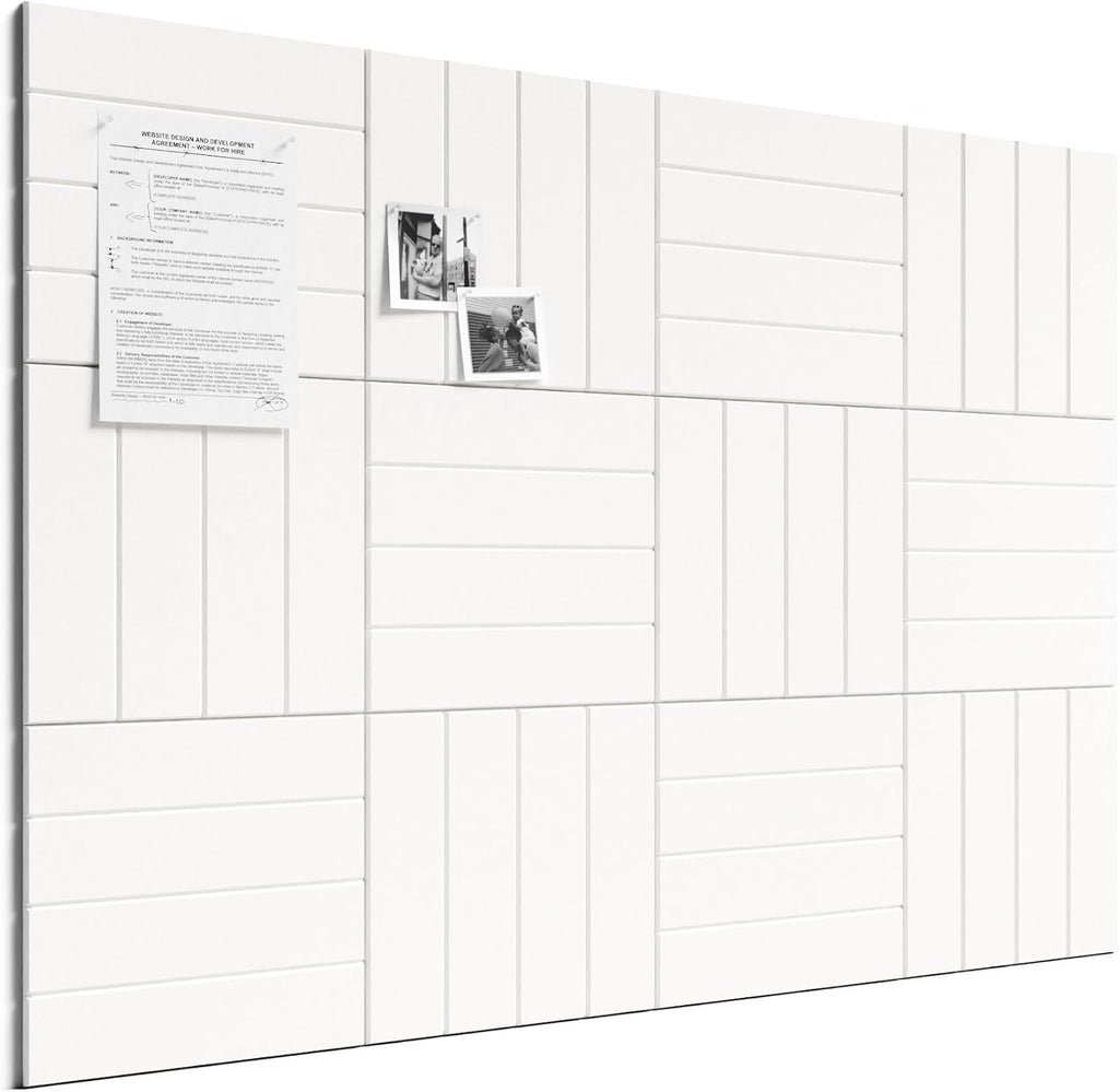 Large Felt Bulletin Board, Cork Board Alternative, Felt Wall Tiles with 30 Push Pins and Adhesive Tabs, Ideal for Office, Home & Classroom Decor, 12-Pack Bold Stripe-Milky White