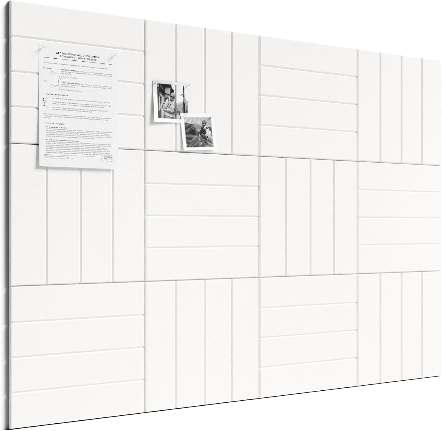 Large Felt Bulletin Board, Cork Board Alternative, Felt Wall Tiles with 30 Push Pins and Adhesive Tabs, Ideal for Office, Home & Classroom Decor, 12-Pack Bold Stripe-Milky White
