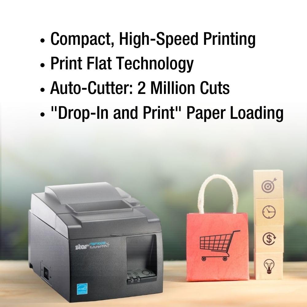 Micronics 39472110 Model TSP143IIIBi Thermal Printer, Auto-Cutter, Bluetooth, iOS, Android/Windows, Power Supply, Gray