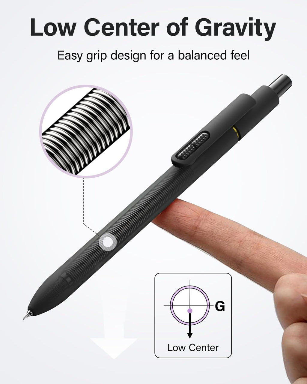 8-Pack 0.5mm Black Gel Pens, Retractable Needle Tip Non-Smear Black Quick-Drying Ink Pens, Comfort Grip for Left-Handed & Smooth Writing School, Office, Exams (Dark Black)