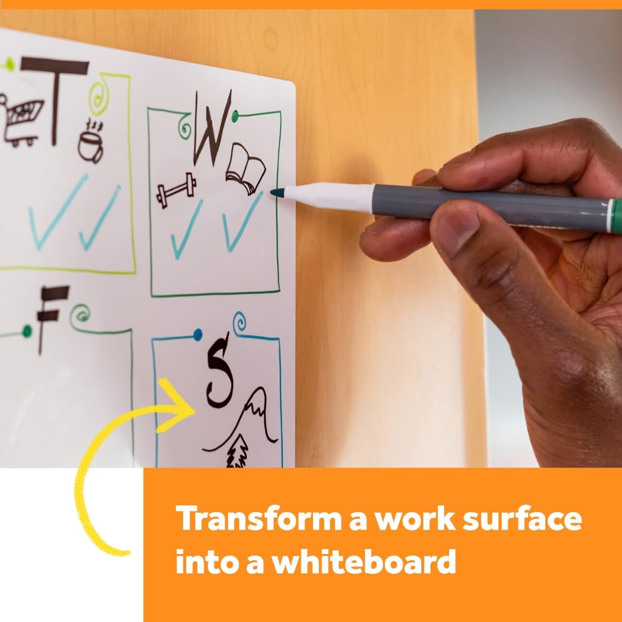 Dry Erase Whiteboard Film Surface for Walls, Doors, Tables, Chalkboards, Whiteboards, and More, Removable, Stain-Proof, Easy Installation, 8 ft x 4 ft Roll (DEF8X4), Model Number: DEF8x4