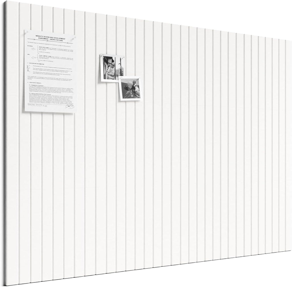 Large Cork Board Alternative - Slat Wall Paneling, Felt Bulletin Board Tiles for Office Decor, Push pin Board Office Wall Organizer -8 Vertical Stripes-12-Pack-Milky White