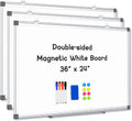 3 Pack Double-Sided Magnetic Aluminum Frame Whiteboard, 36" x 24" | White Board for Wall, Hanging Mounting White Board Dry Erase Board Marker Board for Kitchen, Memo, School, Home, Office