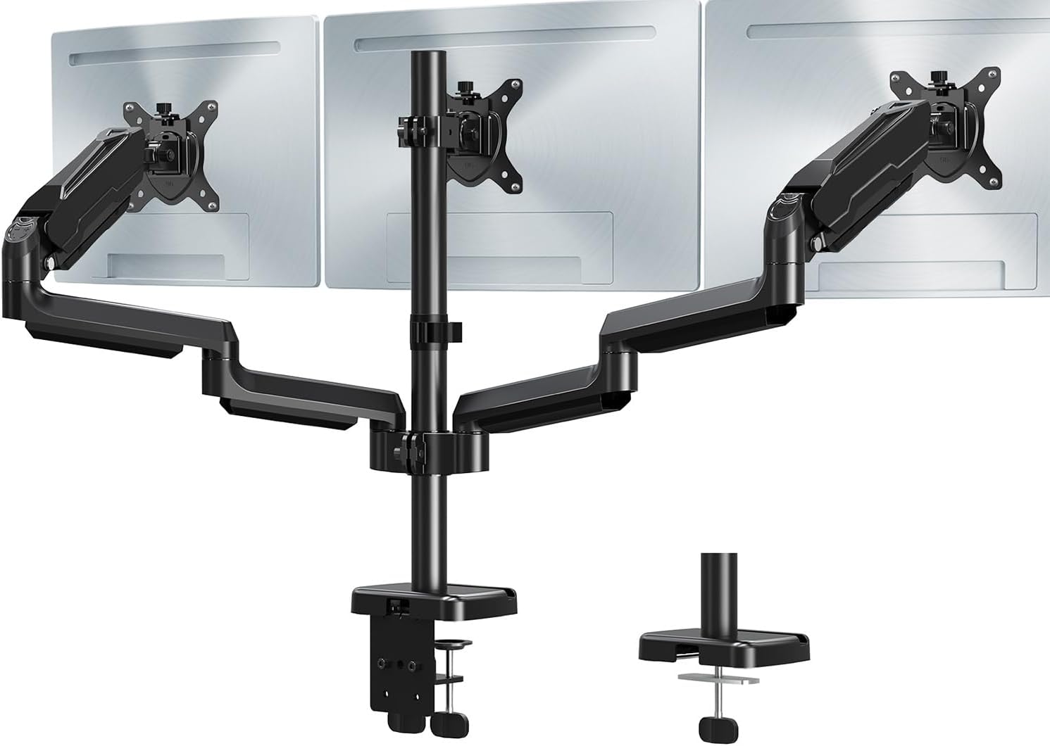 Triple Monitor Mount, 3 Monitor Desk Mount for Three Screens up to 32 Inch, Full Motion Gas Spring Heavy Duty Arm Hold up to 19.8lbs Each, VESA 75x75,100x100, Black