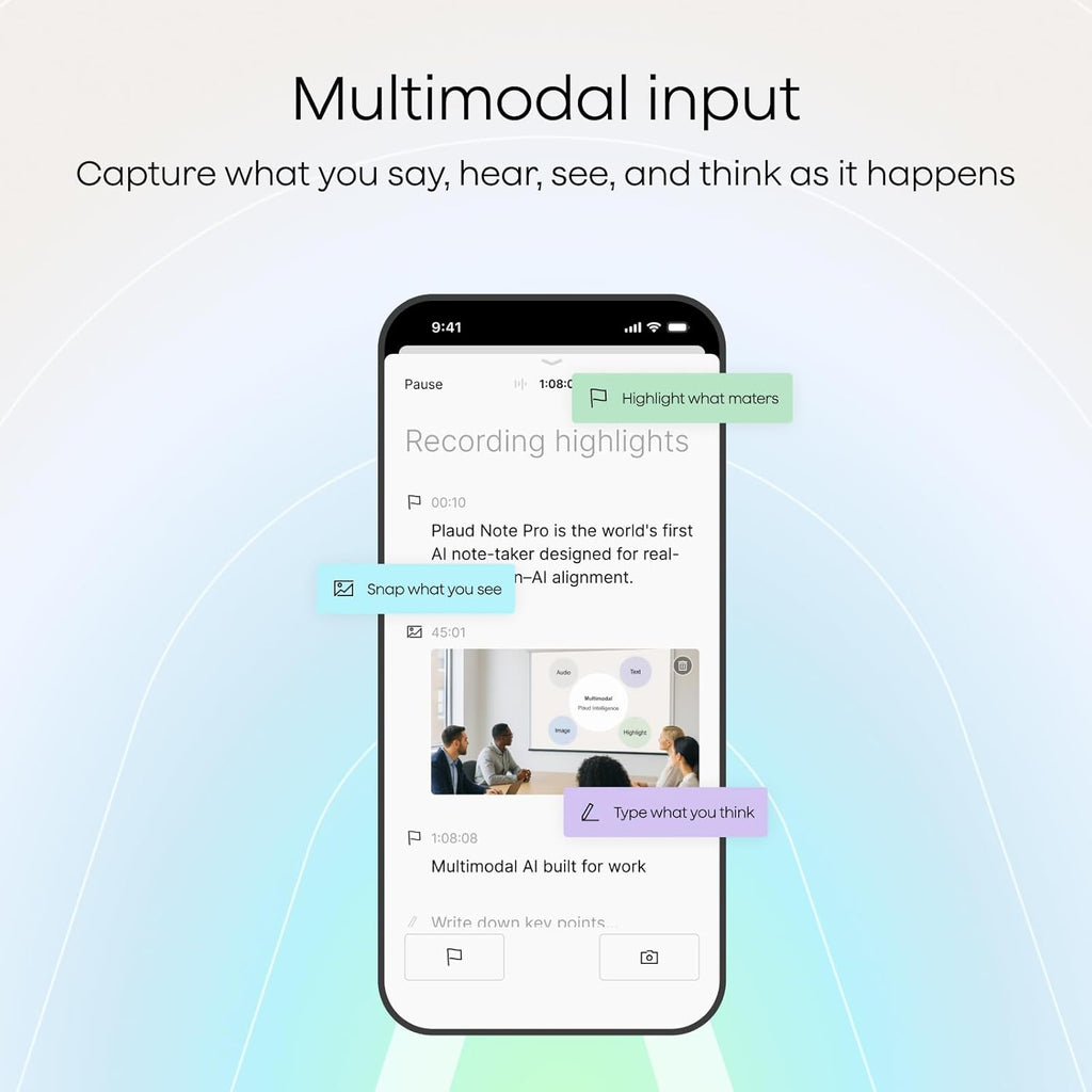 Note AI Voice Recorder, Note Taker w/Case, App Control, Transcribe & Summarize with AI, Support 112 Languages, for Meetings, Calls, Lectures, Professionals, Teams, Starlight, Non-Pro Version