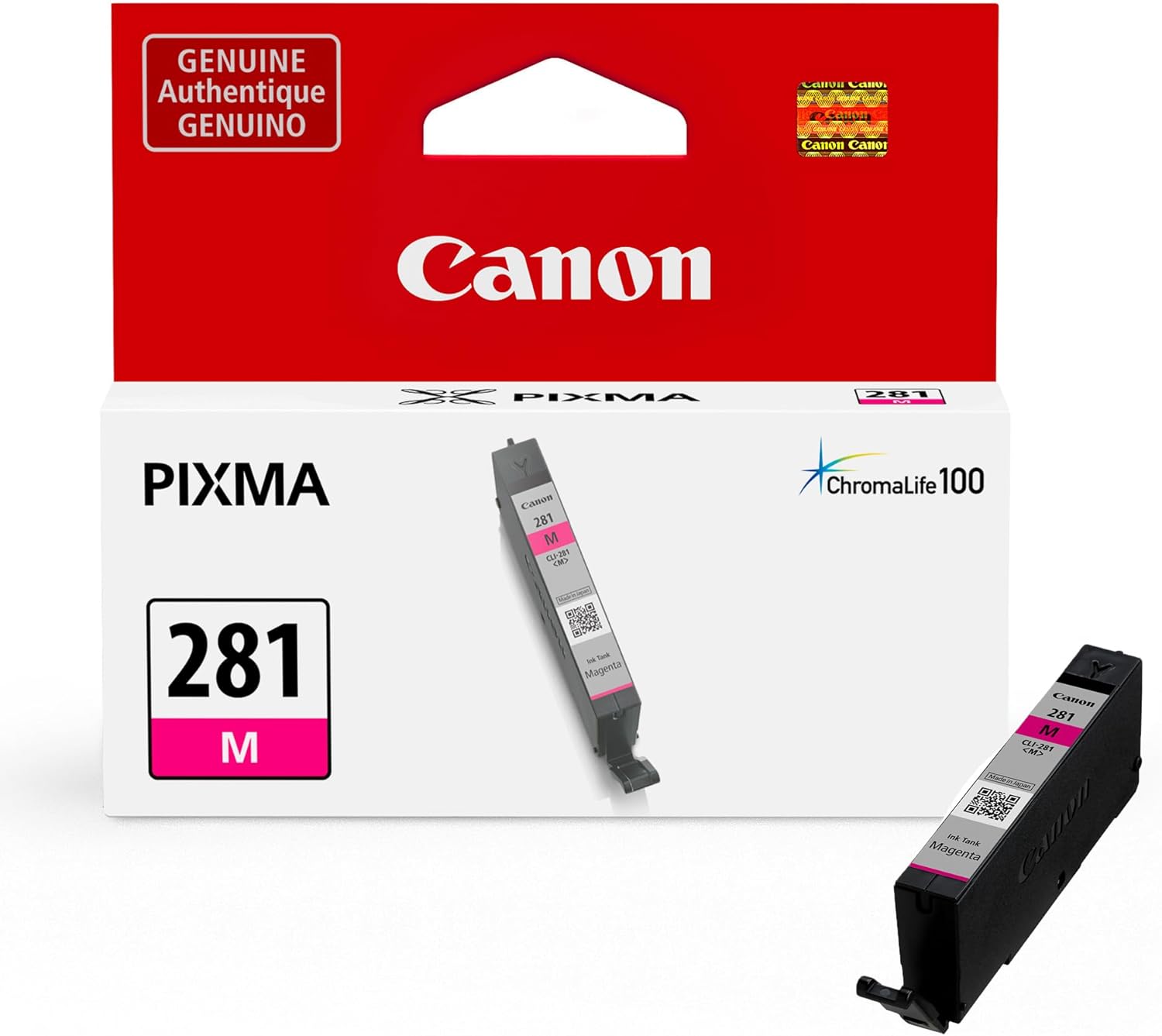Genuine Ink Cartridges CLI-281 Magenta (1 Count), Original Printer Ink for PIXMA TR7620 / TR8520 / TS6220 Printers (Pack of 2)