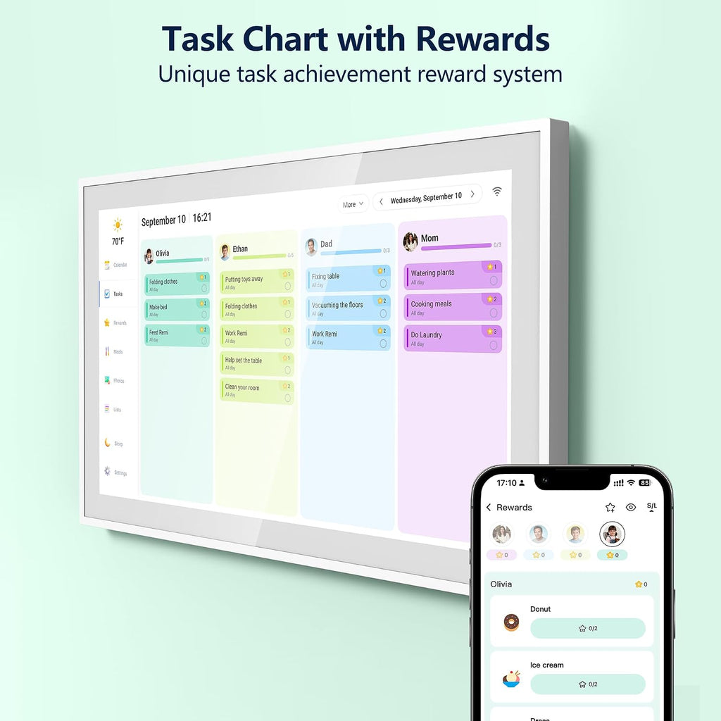 Digital Calendar, 21.5 Inch Electronic Calendar & Chore Chart, Smart Family Organizer with Interactive Touchscreen Display, Wall Mount or Desk Mount in Portrait or Landscape, Gifts for Women Men, Gifts for Mom Dad