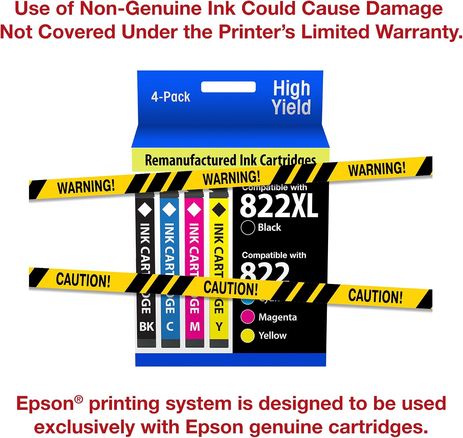 822 DURABrite Ultra Ink High Capacity Black & Standard Color Cartridge Combo Pack (T822XL-BCS) Works with Workforce Pro WF-3820,3823, 4820, 4830, 4833, 4834