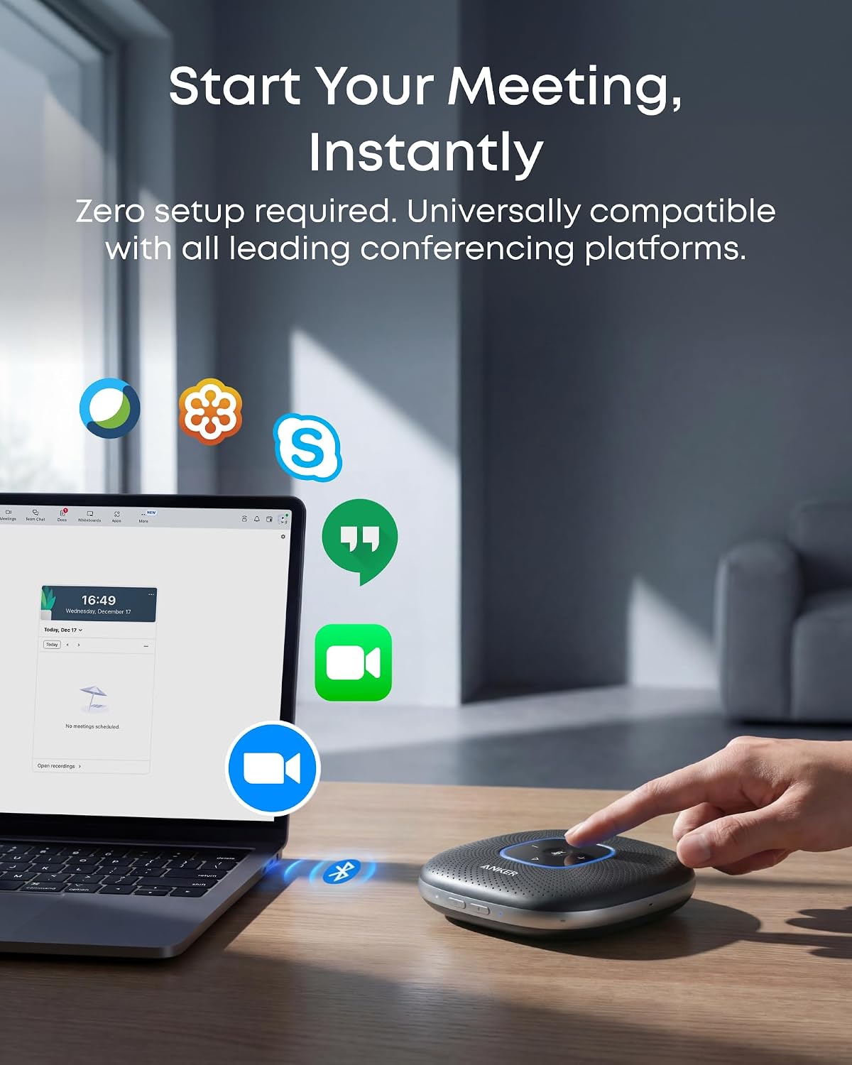 PowerConf Speakerphone, Zoom Certified Conference Speaker with 6 Mics, 360° Enhanced Voice Pickup, 24H Call Time, Bluetooth 5.3, USB C, Compatible with Leading Platforms for Personal Workspaces