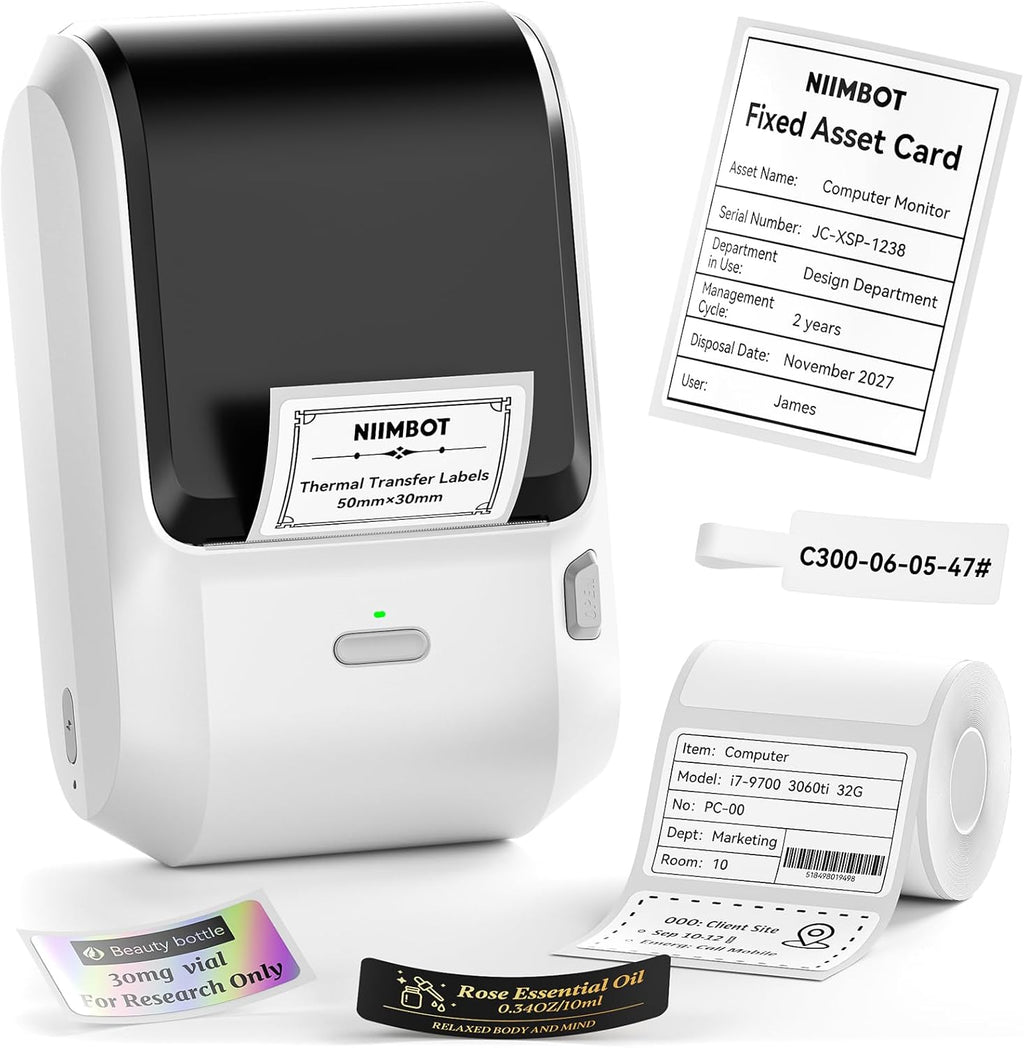 M3 Label Maker Machine with Tape, 3'' Bluetooth Label Printer | Thermal Transfer Sticker Printer for Small Business, Cable, Equipment, Works with Phones & PC(Not for 4x6 Shipping Label)
