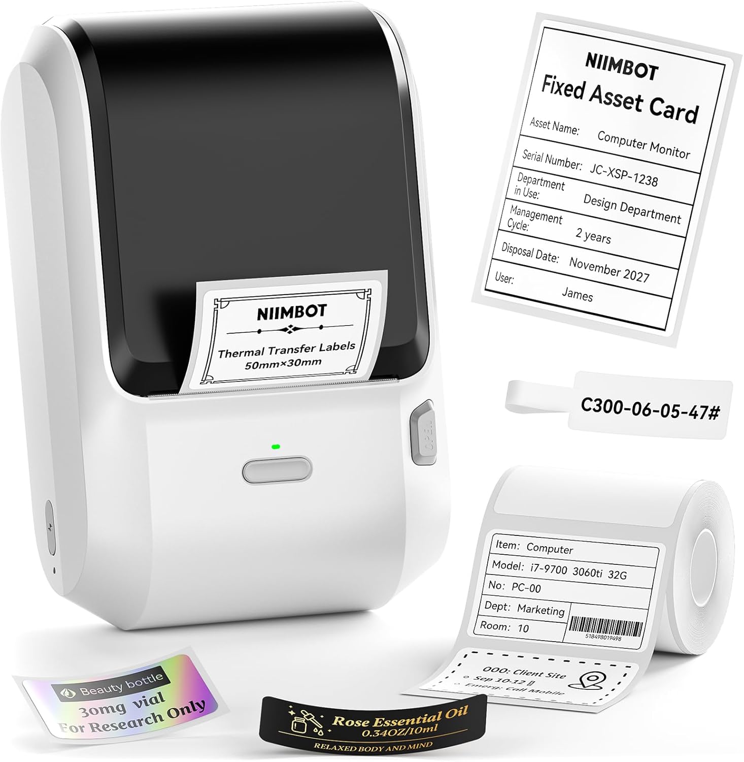 M3 Label Maker Machine with Tape, 3'' Bluetooth Label Printer | Thermal Transfer Sticker Printer for Small Business, Cable, Equipment, Works with Phones & PC(Not for 4x6 Shipping Label)