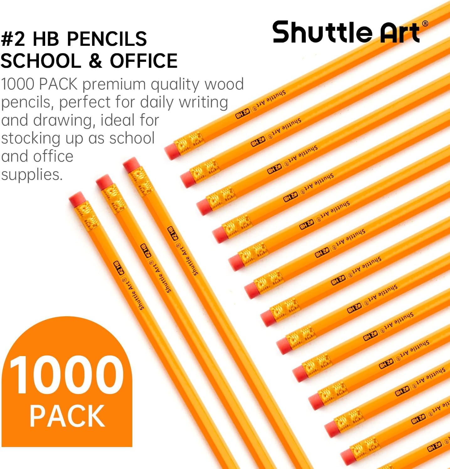Wood-Cased #2 HB Pencils, 1000 Pack Sharpened Yellow Pencils with Erasers, Bulk Pack Graphite Pencils for School and Teacher Supplies, Writing, Drawing and Sketching