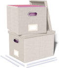 2 Pack File Storage Organizer, Document Organizer, Portable File Box with Lid, Fit for Letter/Legal File Folder Storage,Beige-Box only